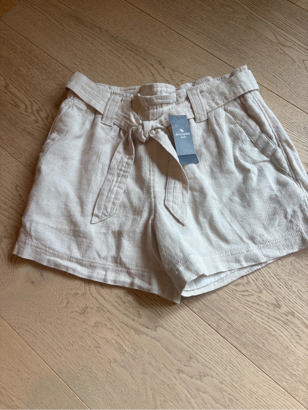 abercrombie kids Cream Tie-Waist Linen-Style Shorts